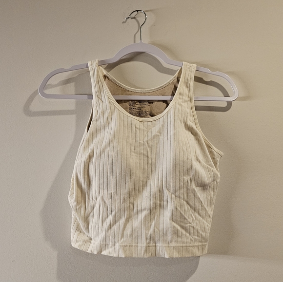 Muji Women's Cotton Stretch Ribbed Short Tank Top with Bra - S - Picture 2 of 12